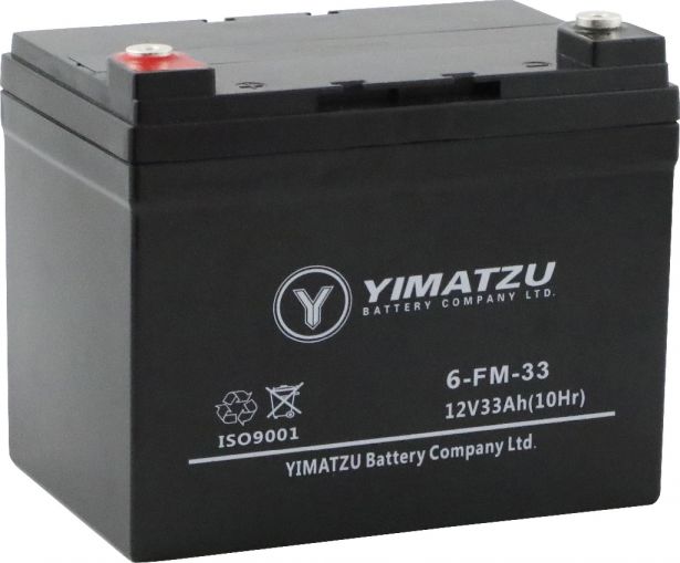 Battery - EV12330 / 6-DCM-33 / 6-DZM-33 / 6-FM-33, AGM, 12V 33Ah, Yimatzu, Threaded Terminals - PBCBATEV1F1
