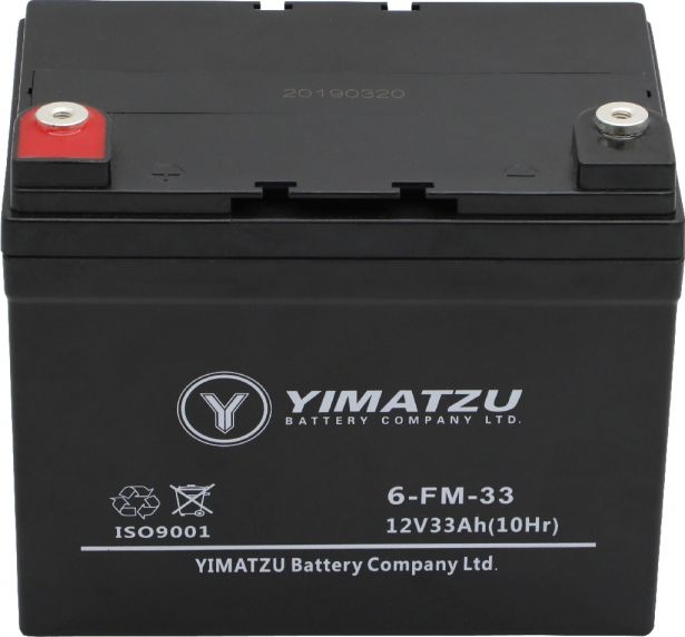 Battery - EV12330 / 6-DCM-33 / 6-DZM-33 / 6-FM-33, AGM, 12V 33Ah, Yimatzu, Threaded Terminals - PBCBATEV1F1