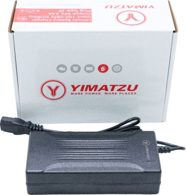 Charger - 72V, 2.5A, C13 Plug with Universal T-Prong, Lithium, Yimatzu - CHG7225YTL - PBC1592EF1