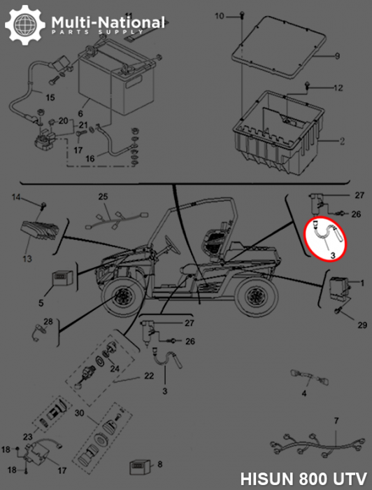Ignition Coil Cable / Spark Plug Cable - UTV, Hisun, 800cc - 10A2184 - PBC2176F1