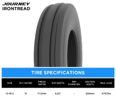 Tire - Journey FieldMaster Agricultural, 9.5L-15, 12 Ply, Tubeless - 40AG9515-1 - PBC4242EF1